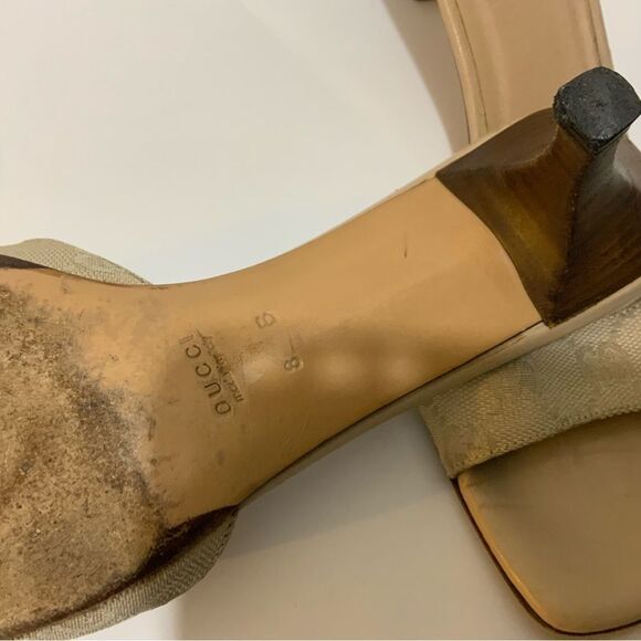 GUCCI Mules Sandals Heel GG Canvas Beige neutrals low heels size 8 B - Picture 8 of 14